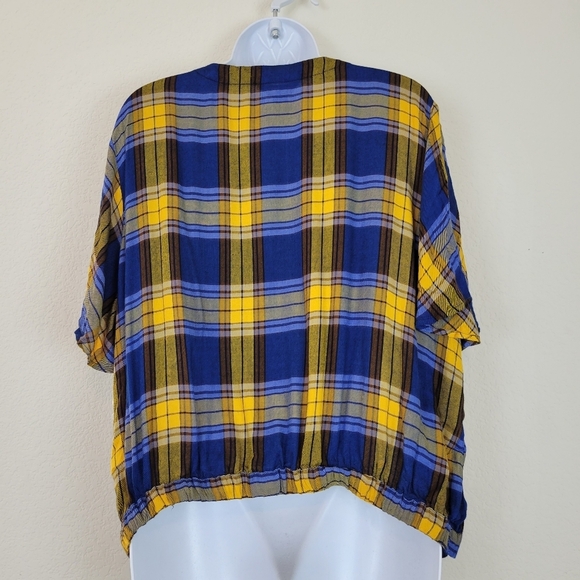 Arizona Jean Co Yellow & Blue Plaid Wrap Tie Shirt xxl - Picture 5 of 9